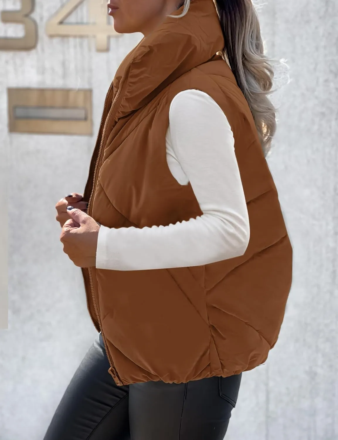 MEROKEETY Womens 2025 Puffer Vest Sleeveless Zip Up Quilted Coat Stand Collar Gilet Jacket With Pockets