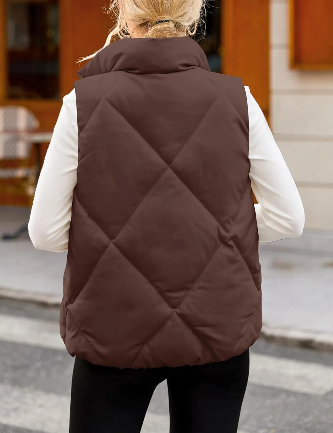 MEROKEETY Womens 2025 Puffer Vest Sleeveless Zip Up Quilted Coat Stand Collar Gilet Jacket With Pockets