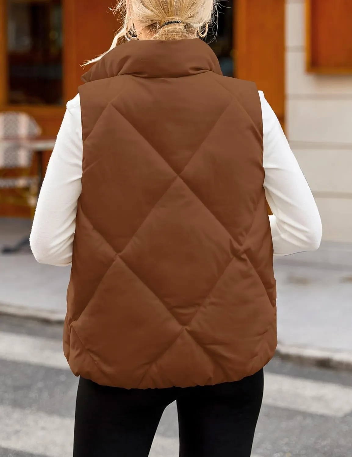MEROKEETY Womens 2025 Puffer Vest Sleeveless Zip Up Quilted Coat Stand Collar Gilet Jacket With Pockets