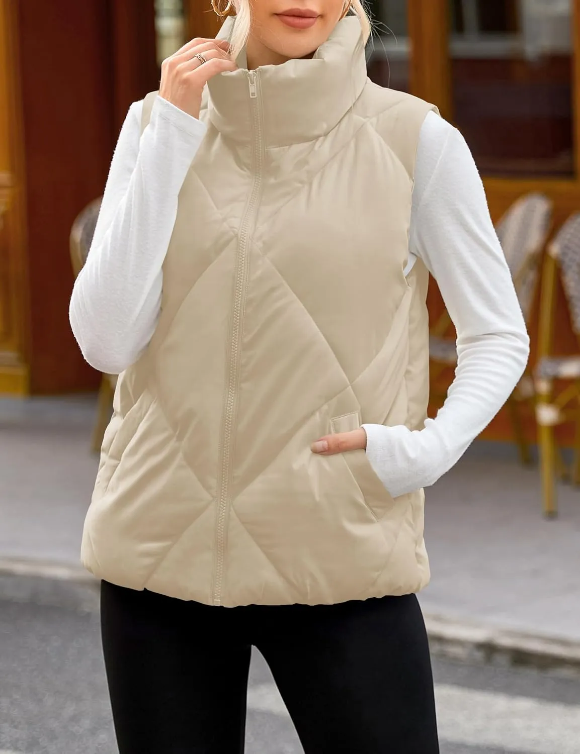 MEROKEETY Womens 2025 Puffer Vest Sleeveless Zip Up Quilted Coat Stand Collar Gilet Jacket With Pockets