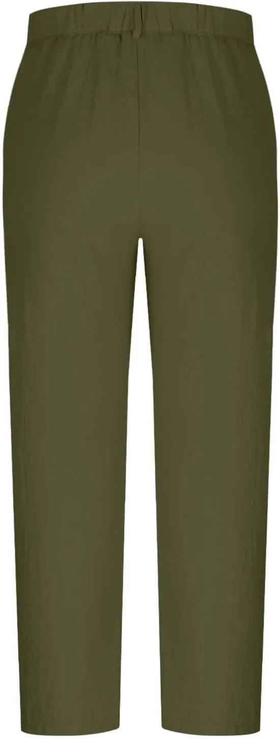 Pants for Women High Waisted Wide Leg Slacks Elastic Waist Casual Beach Flowy Summer Solid Color Pants with Pockets