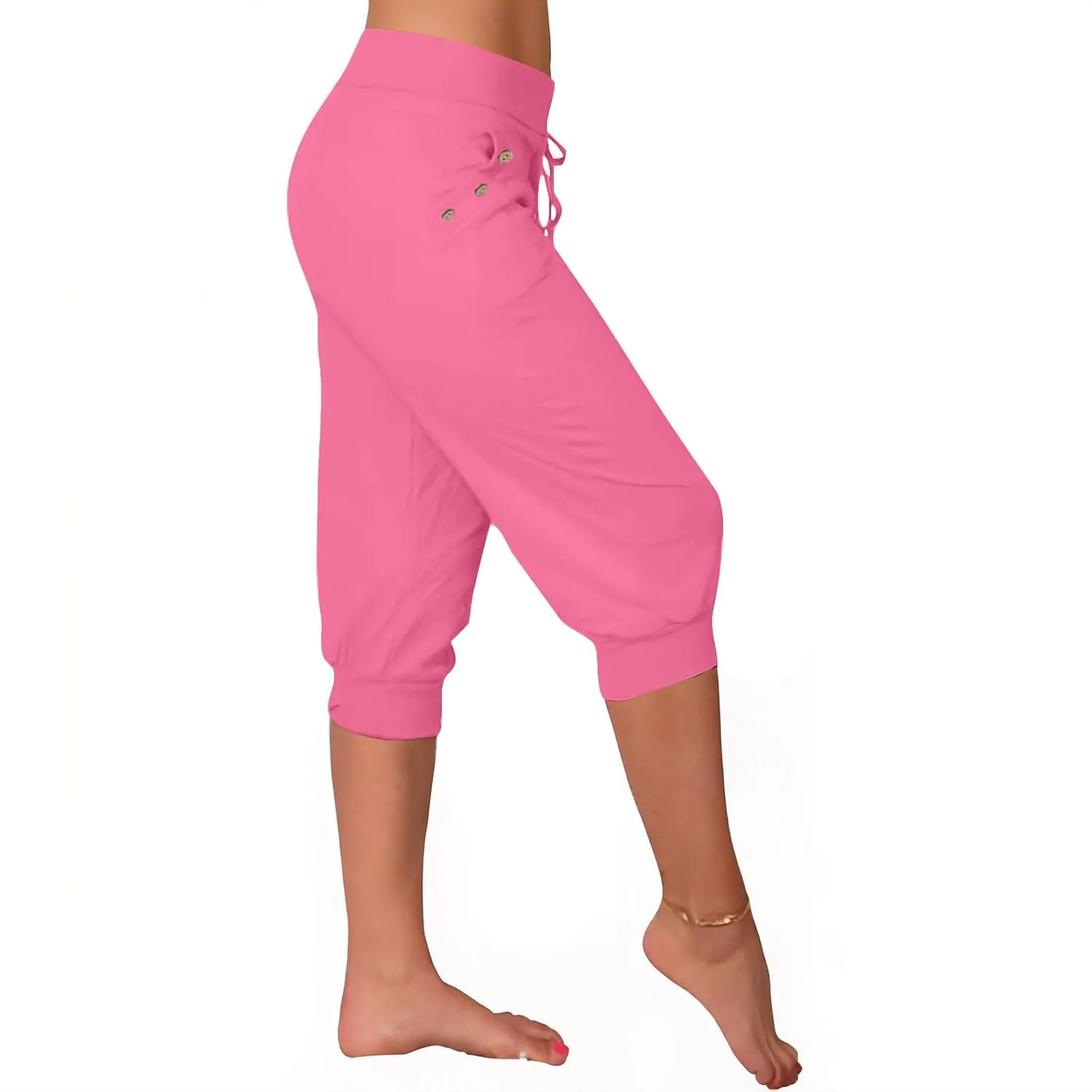 Plus Size Capri Pants for Women Summer High Waisted Capris Pant Cropped Trouser Pants Stretchy Joggers Pant with Pocket