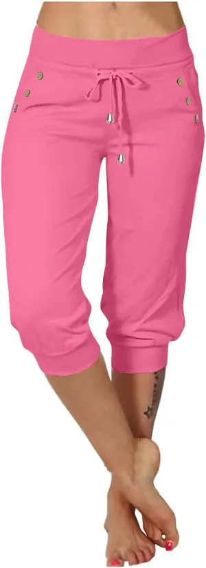 Plus Size Capri Pants for Women Summer High Waisted Capris Pant Cropped Trouser Pants Stretchy Joggers Pant with Pocket