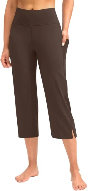 Plus Size Capri Yoga Pants for Women Dressy Casual Soft High Waisted Tummy Control Wide Leg Slipt Sdie Workout with Pockets
