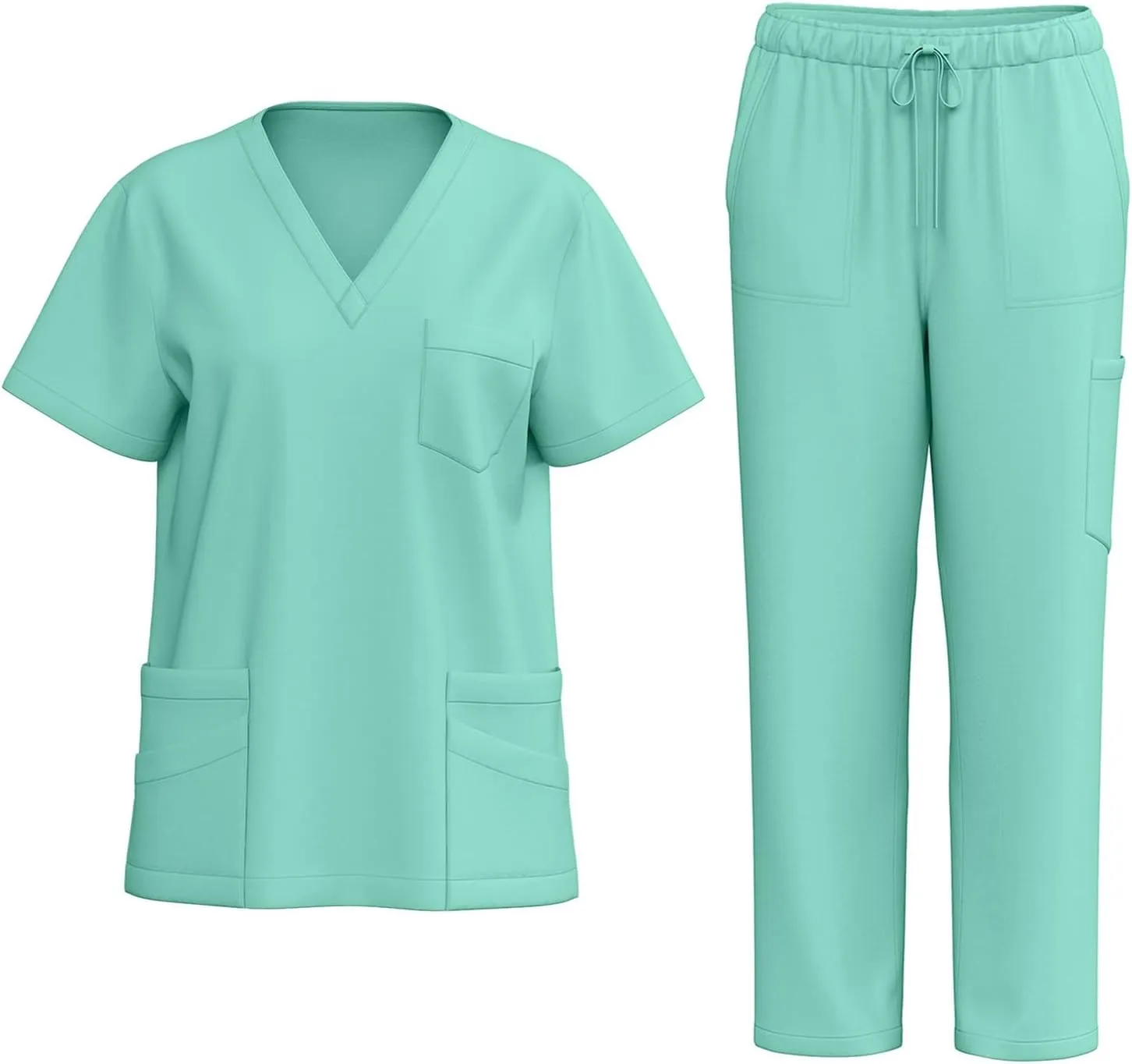 Scrub Suit Set for Women Nursing Uniforms Set V-Neck Scrub Tops with Pockets & Cargo Pant Top & Tapered Leg Jogger Pants
