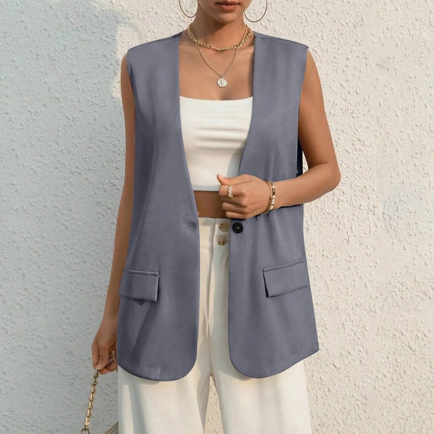 Sleeveless Womens Vest Blazers for Work Casual Lightweight Blazer Travel Fall Office Outfits Open Front Suit