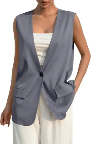 Sleeveless Womens Vest Blazers for Work Casual Lightweight Blazer Travel Fall Office Outfits Open Front Suit