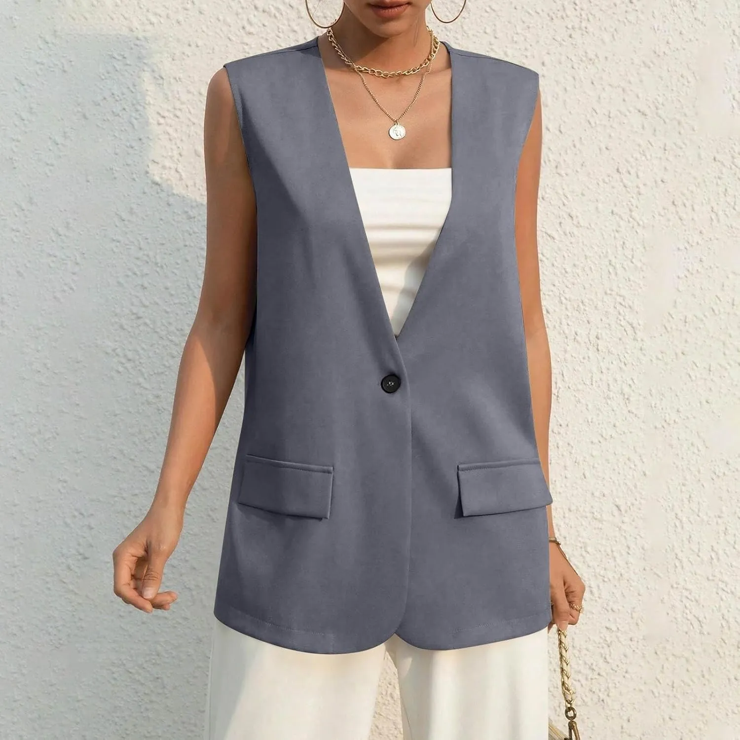 Sleeveless Womens Vest Blazers for Work Casual Lightweight Blazer Travel Fall Office Outfits Open Front Suit