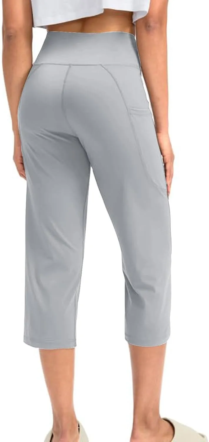 SMIDOW Capri Yoga Pants for Women Dressy Casual Soft High Waisted Tummy Control Leggings with Pockets Workout Gym Outfits