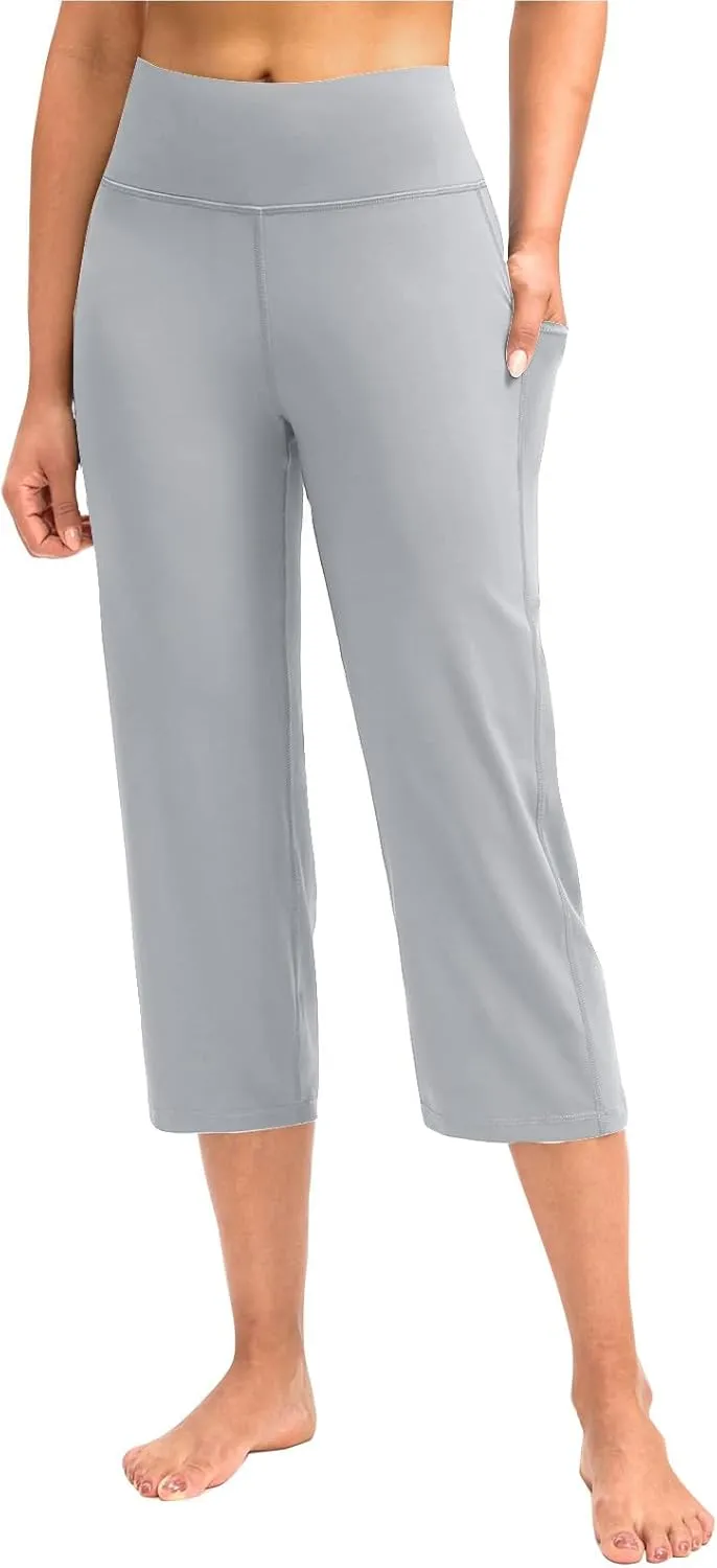 SMIDOW Capri Yoga Pants for Women Dressy Casual Soft High Waisted Tummy Control Leggings with Pockets Workout Gym Outfits