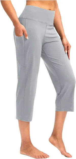 SMIDOW Capri Yoga Pants for Women Dressy Casual Soft High Waisted Tummy Control Leggings with Pockets Workout Gym Outfits