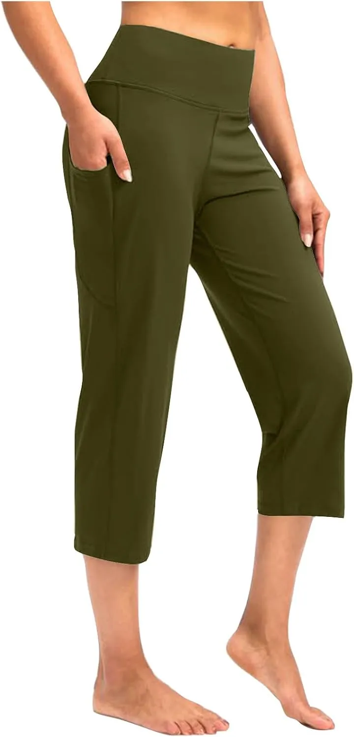 SMIDOW Capri Yoga Pants for Women Dressy Casual Soft High Waisted Tummy Control Leggings with Pockets Workout Gym Outfits