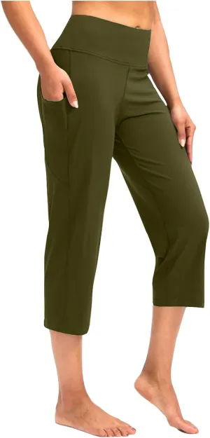 SMIDOW Capri Yoga Pants for Women Dressy Casual Soft High Waisted Tummy Control Leggings with Pockets Workout Gym Outfits