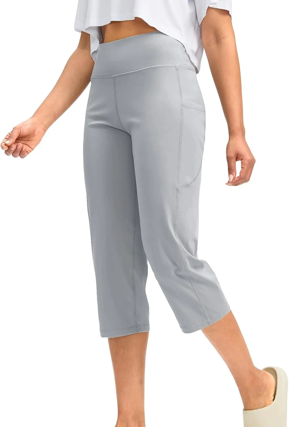 SMIDOW Capri Yoga Pants for Women Dressy Casual Soft High Waisted Tummy Control Leggings with Pockets Workout Gym Outfits