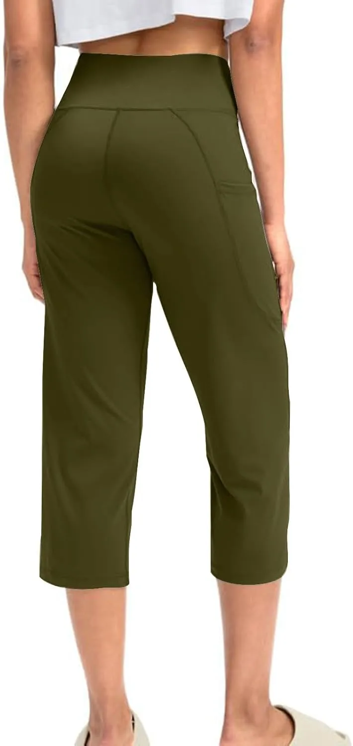 SMIDOW Capri Yoga Pants for Women Dressy Casual Soft High Waisted Tummy Control Leggings with Pockets Workout Gym Outfits