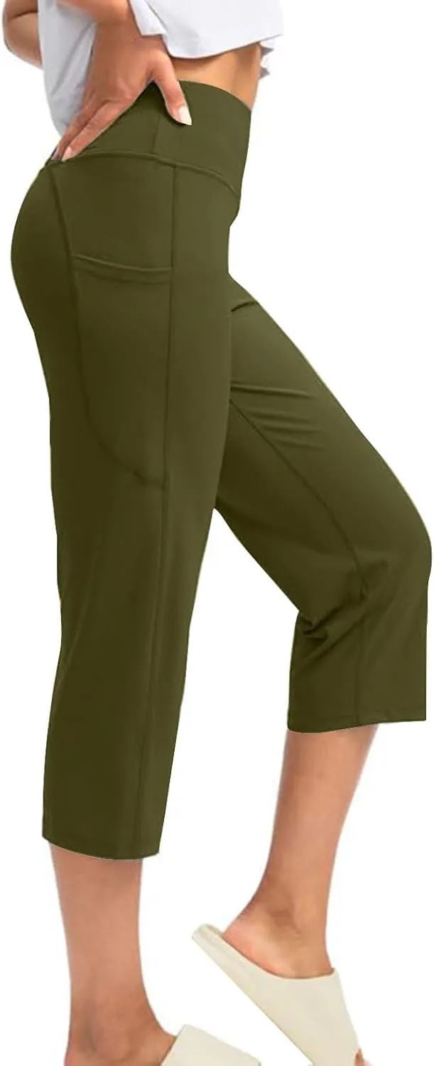 SMIDOW Capri Yoga Pants for Women Dressy Casual Soft High Waisted Tummy Control Leggings with Pockets Workout Gym Outfits