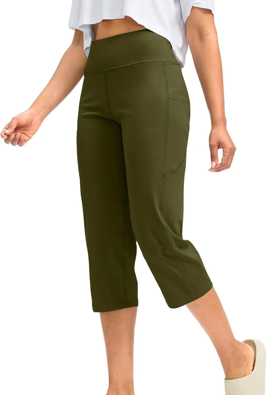 SMIDOW Capri Yoga Pants for Women Dressy Casual Soft High Waisted Tummy Control Leggings with Pockets Workout Gym Outfits