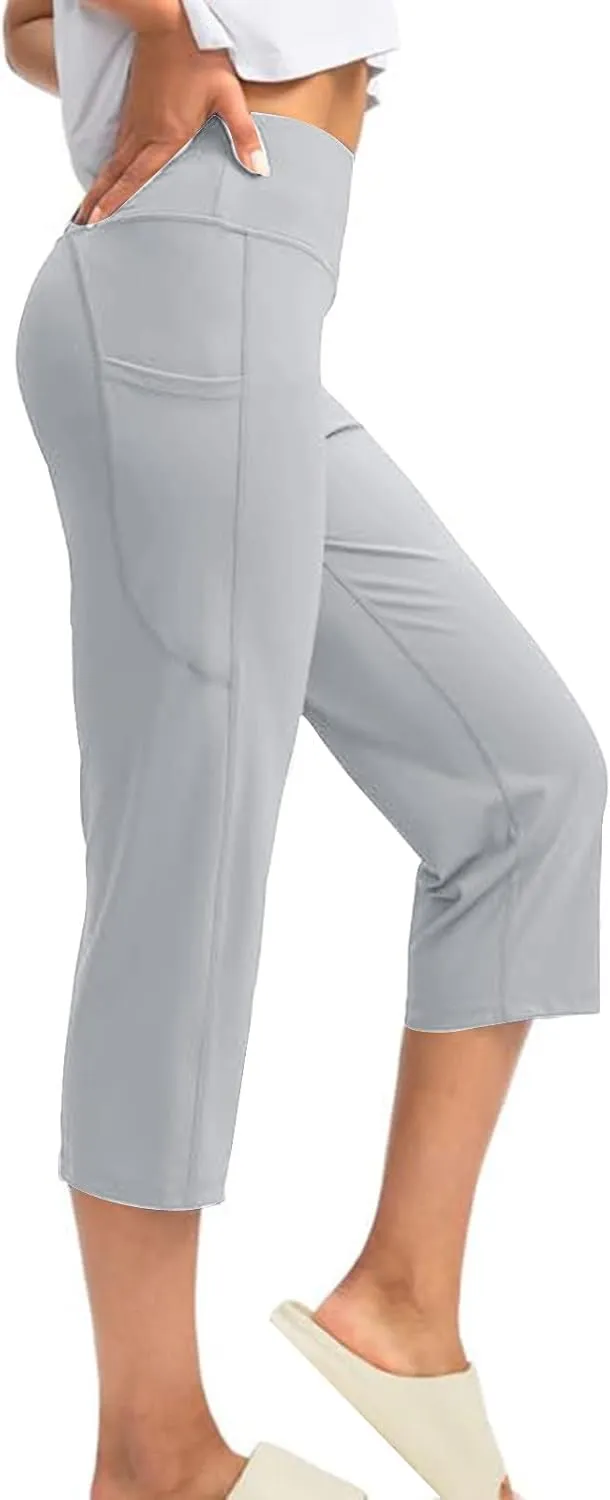 SMIDOW Capri Yoga Pants for Women Dressy Casual Soft High Waisted Tummy Control Leggings with Pockets Workout Gym Outfits