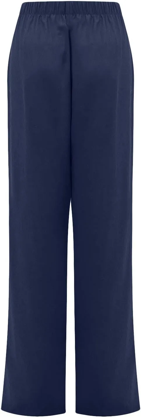 SMIDOW Womens Cotton Linen High Waist Pants Plus Size Casual Elastic Straight Leg Cropped Pant Trousers with Pockets