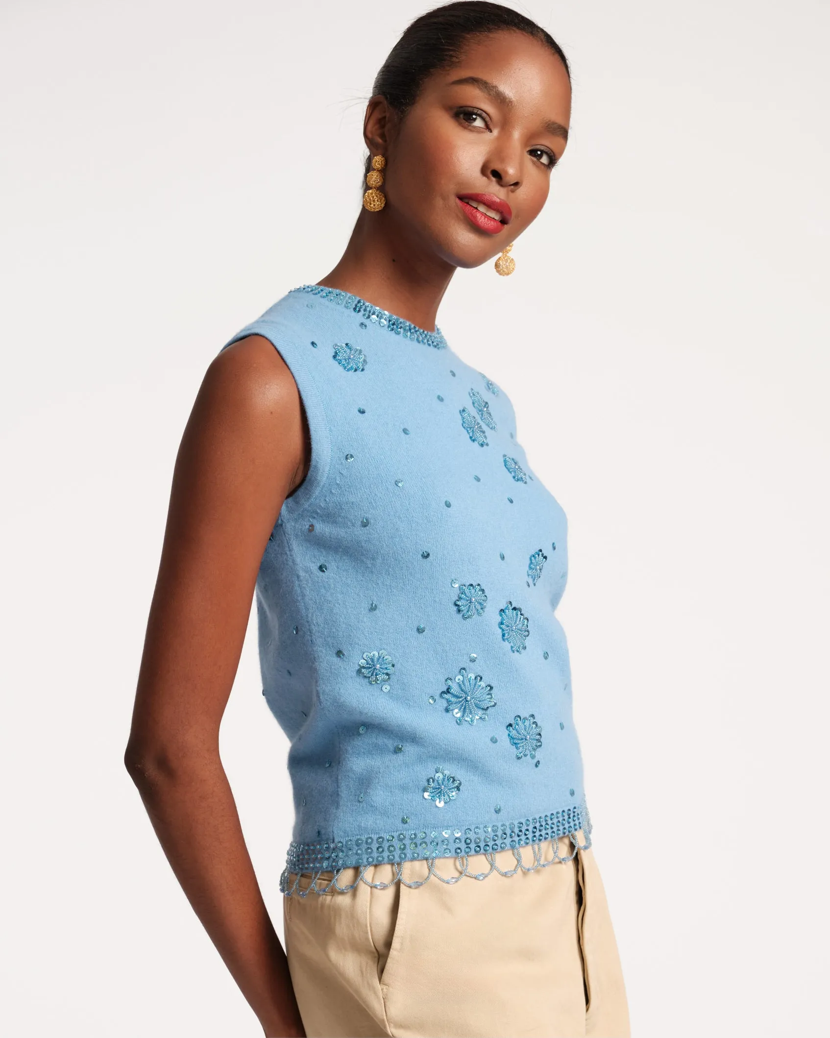 Light Blue Knit Shell with Star Embroidery