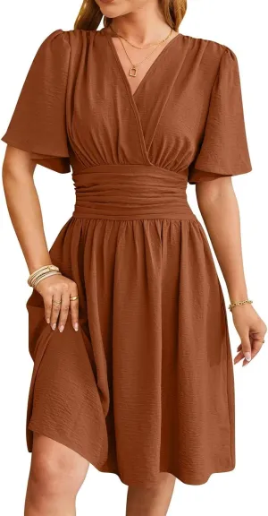 Summer Dresses for Women 2025 Sexy Date Night Cinched Waist Garden Party Concert Mini Brunch Trendy Short Sleeve Dress