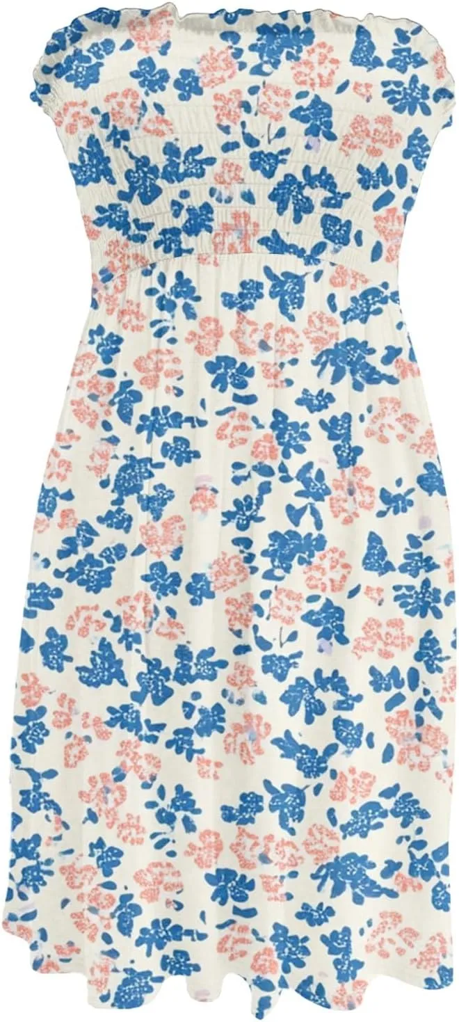 Summer Dresses for Women 2025 Sexy Floral Smocked Tube Top Mini Dress Classy Empire Waist Sleeveless Ruffle Sundress