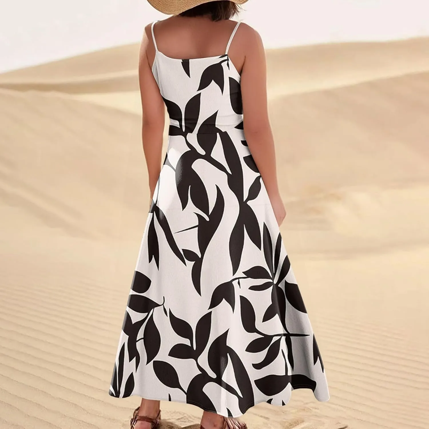 Summer Dresses for Women 2025 Trendy Floral Spaghetti Strap Maxi Sundresses Tropical Paisley Sleeveless Dress with Pockets