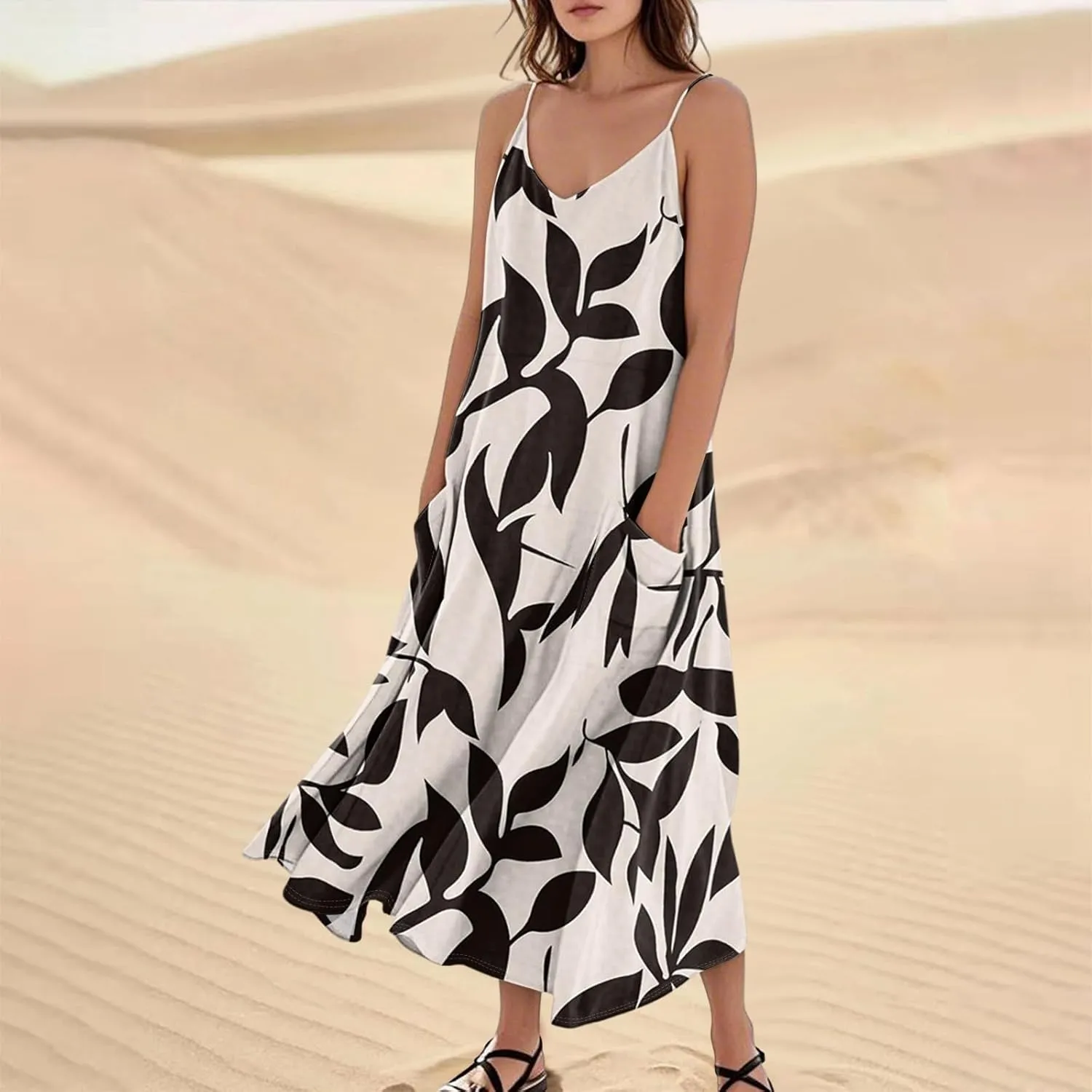 Summer Dresses for Women 2025 Trendy Floral Spaghetti Strap Maxi Sundresses Tropical Paisley Sleeveless Dress with Pockets