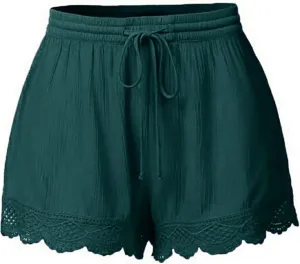 Summer Shorts for Women 2024 Trendy Causal Loose Pleated High Waisted Shorts Beach Lace Lounge Short Pants Plus Size