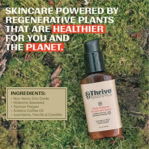 Thrive Natural Mineral Face Sunscreen SPF 30 – Lightweight Moisturizer Broad-Spectrum Natural Face Sunblock with Clear Zinc Oxide & Antioxidants – Vegan Made in USA Non Greasy