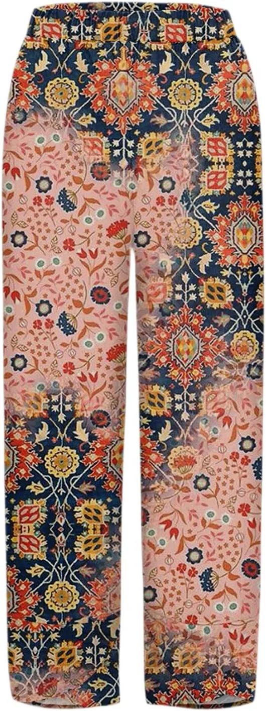 Wide Leg Linen Pants for Women Cropped Summer Palazzo Pant Casual Ankle Length Trousers Beach Vacation Outfits