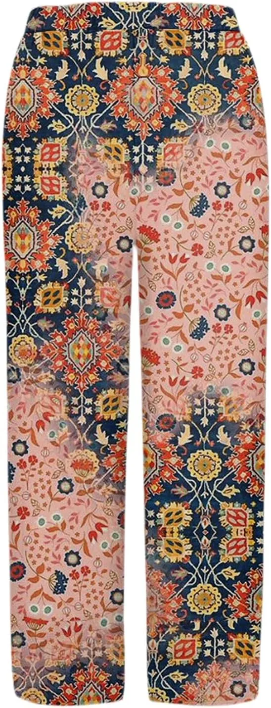 Wide Leg Linen Pants for Women Cropped Summer Palazzo Pant Casual Ankle Length Trousers Beach Vacation Outfits