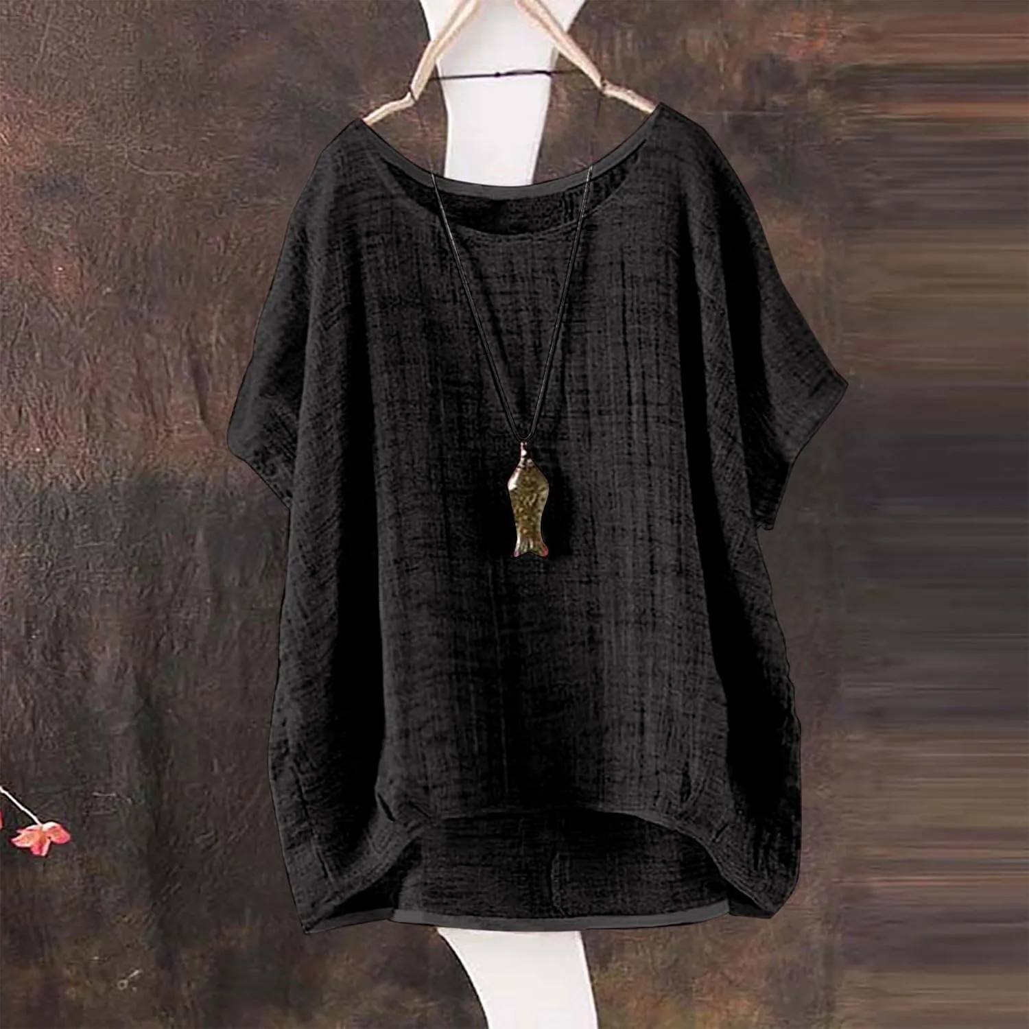 Women Linen Tops Solid Color Floral Print 3/4 Sleeve T-Shirt for Ladies,Summer Travel Beach Blouse Trendy