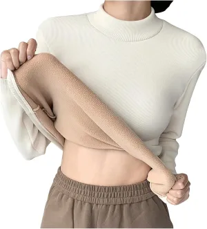 Women Mock TurtleNeck Long Sleeve Shirts Fleece Lined Thermal Baselayer Underwear Tops Slim Fit Solid Tees Shirt