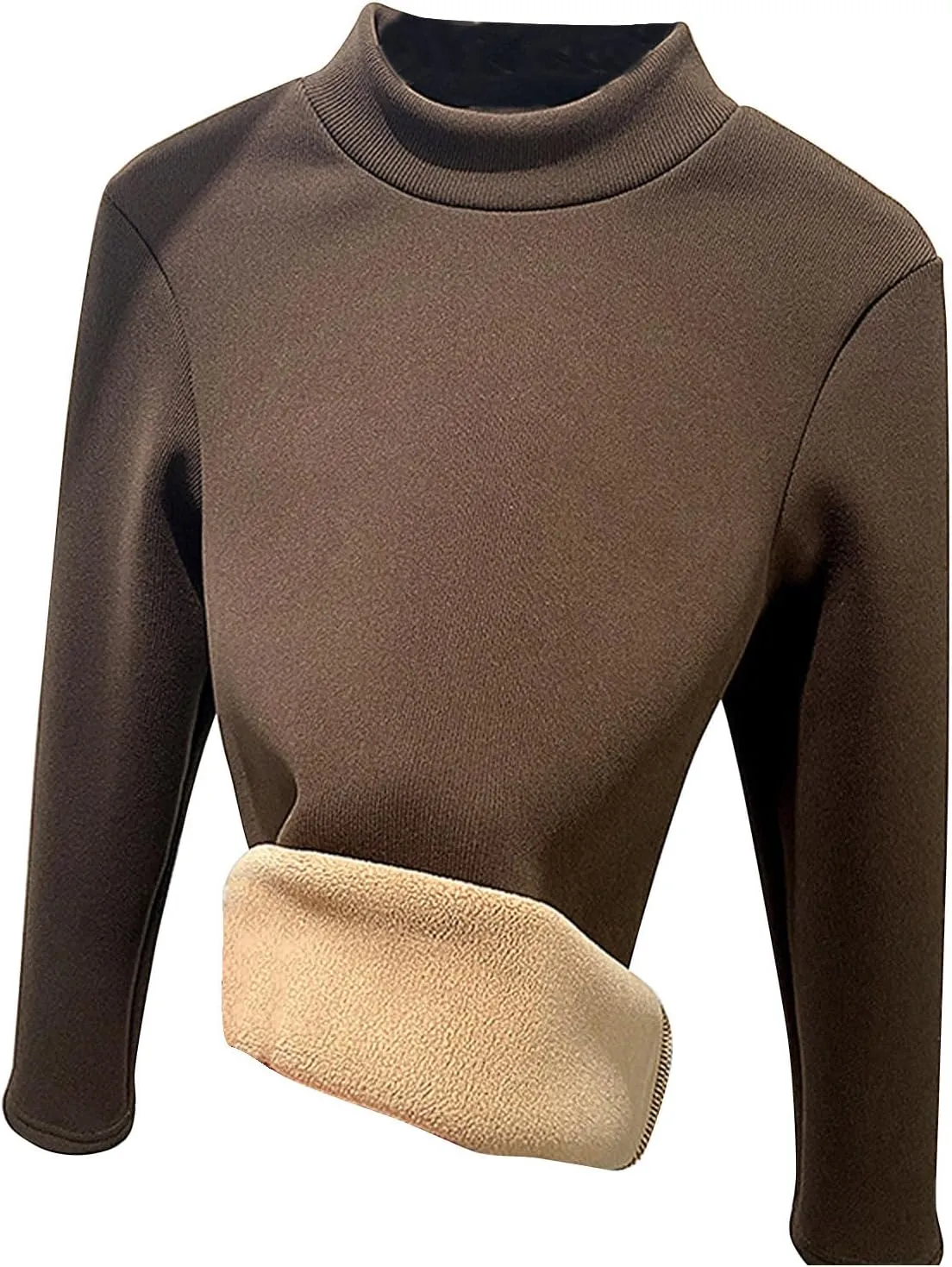 Women Mock TurtleNeck Long Sleeve Shirts Fleece Lined Thermal Baselayer Underwear Tops Slim Fit Solid Tees Shirt