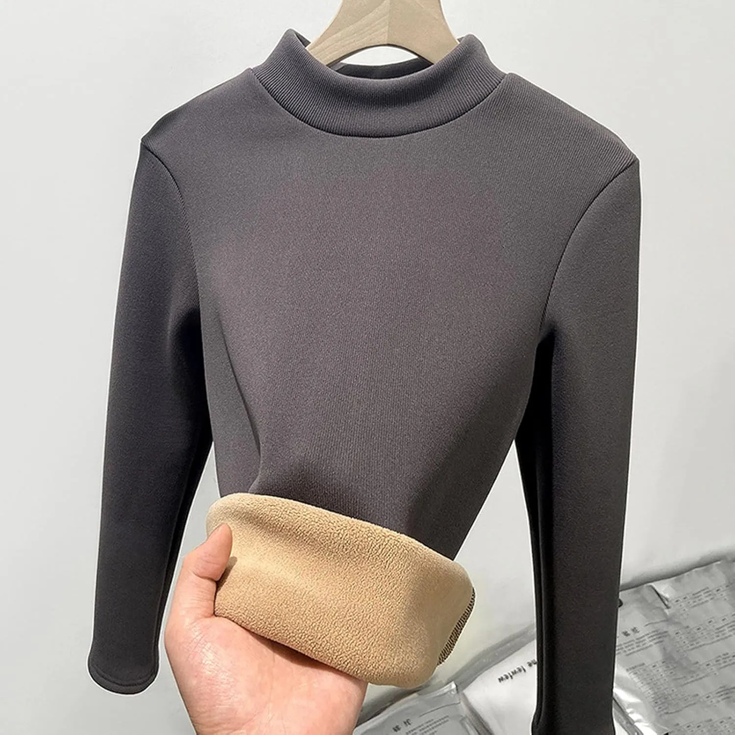 Women Mock TurtleNeck Long Sleeve Shirts Fleece Lined Thermal Baselayer Underwear Tops Slim Fit Solid Tees Shirt
