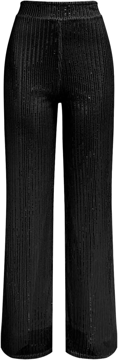 Women Sequin Flare Leggings Women's High Waisted Sequin Loose Drape Wide Leg Pants Fashion Pencil Pants with