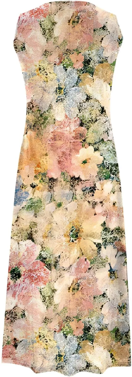 Womens Floral Maxi Dresses 2 Piece Set Sleeveless A Line Summer Beach Wedding Guest Dress with Cardigan 2025 Trendy