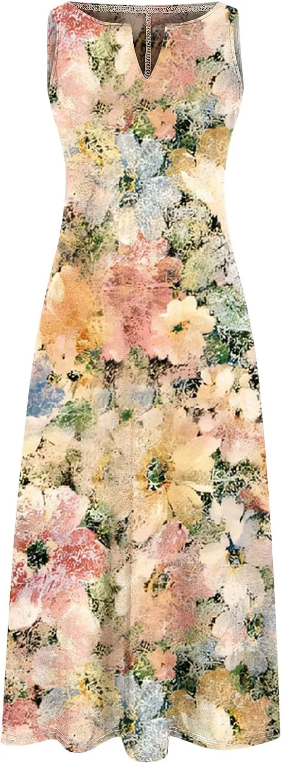 Womens Floral Maxi Dresses 2 Piece Set Sleeveless A Line Summer Beach Wedding Guest Dress with Cardigan 2025 Trendy