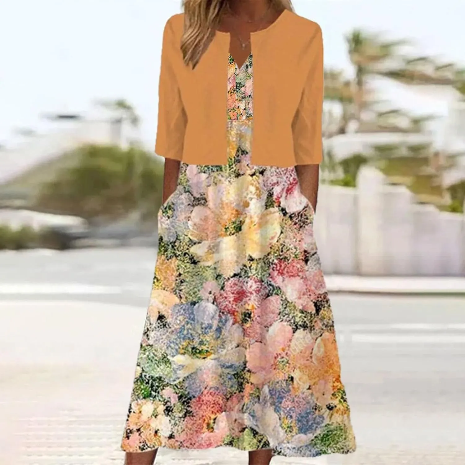 Womens Floral Maxi Dresses 2 Piece Set Sleeveless A Line Summer Beach Wedding Guest Dress with Cardigan 2025 Trendy