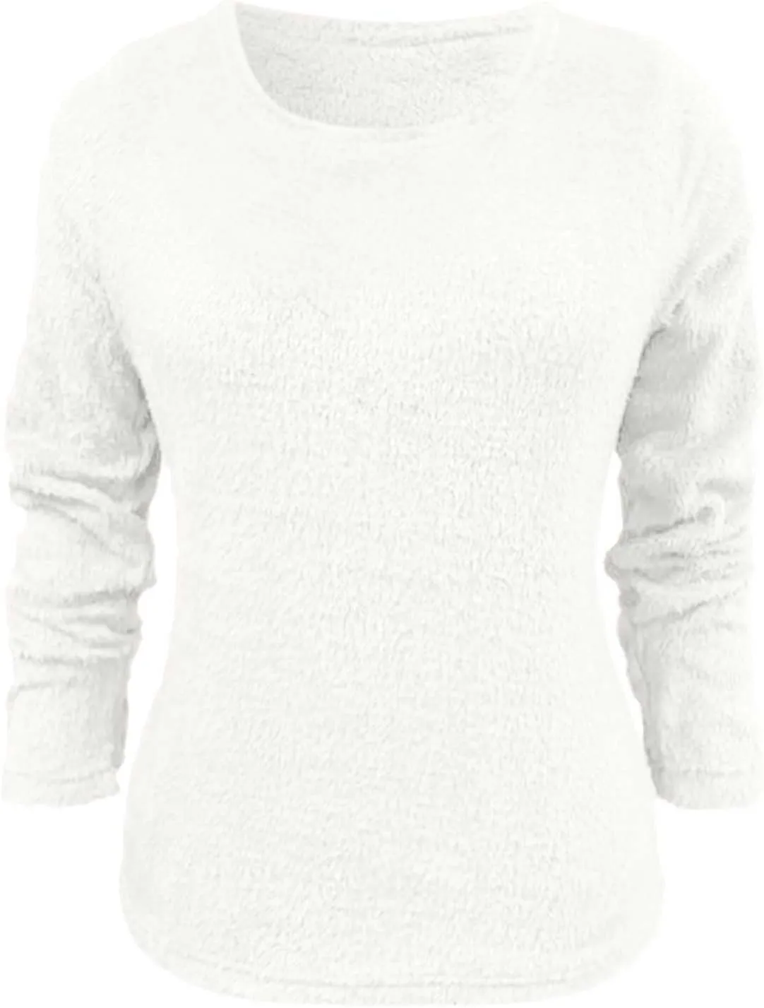 Womens Fuzzy Sweater Fluffy Crewneck Pullover Sweaters Long Sleeve Sweatshirt Plain Jumper Fall Top Kawaii Clothes