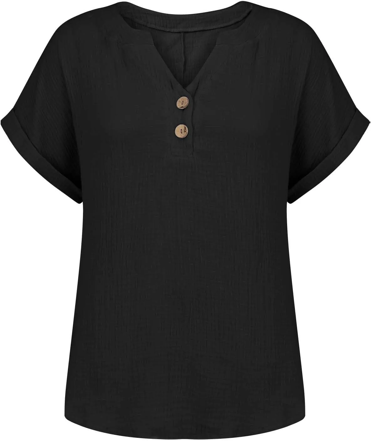 Women's Short Sleeve Cotton Linen Shirts Henley Dressy Casual Summer Tops 2025 Trendy Blouses Beach Vacation Clothes