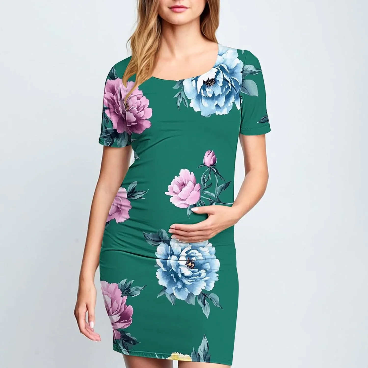 Women's Short Sleeve Maternity Dress Cute Floral Print Summer Casual T-Shirt Dresses Comfy Pregnancy Clothes