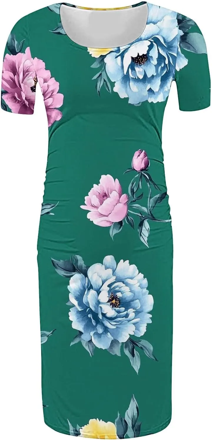 Women's Short Sleeve Maternity Dress Cute Floral Print Summer Casual T-Shirt Dresses Comfy Pregnancy Clothes