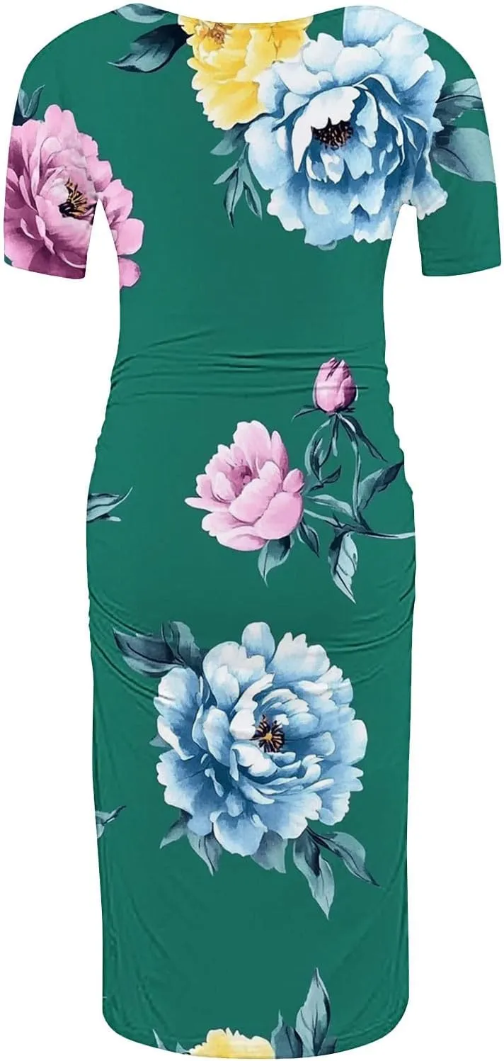 Women's Short Sleeve Maternity Dress Cute Floral Print Summer Casual T-Shirt Dresses Comfy Pregnancy Clothes