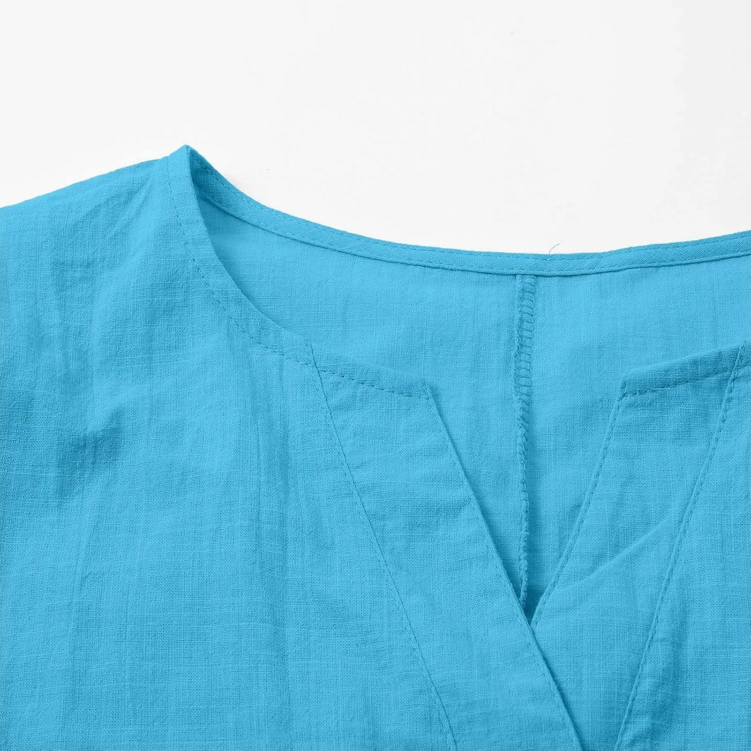 Womens Summer Tops 3/4 Sleeve V Neck Buttons Shirts Solid Color Summer Tees Dressy Casual Tunic Blouses