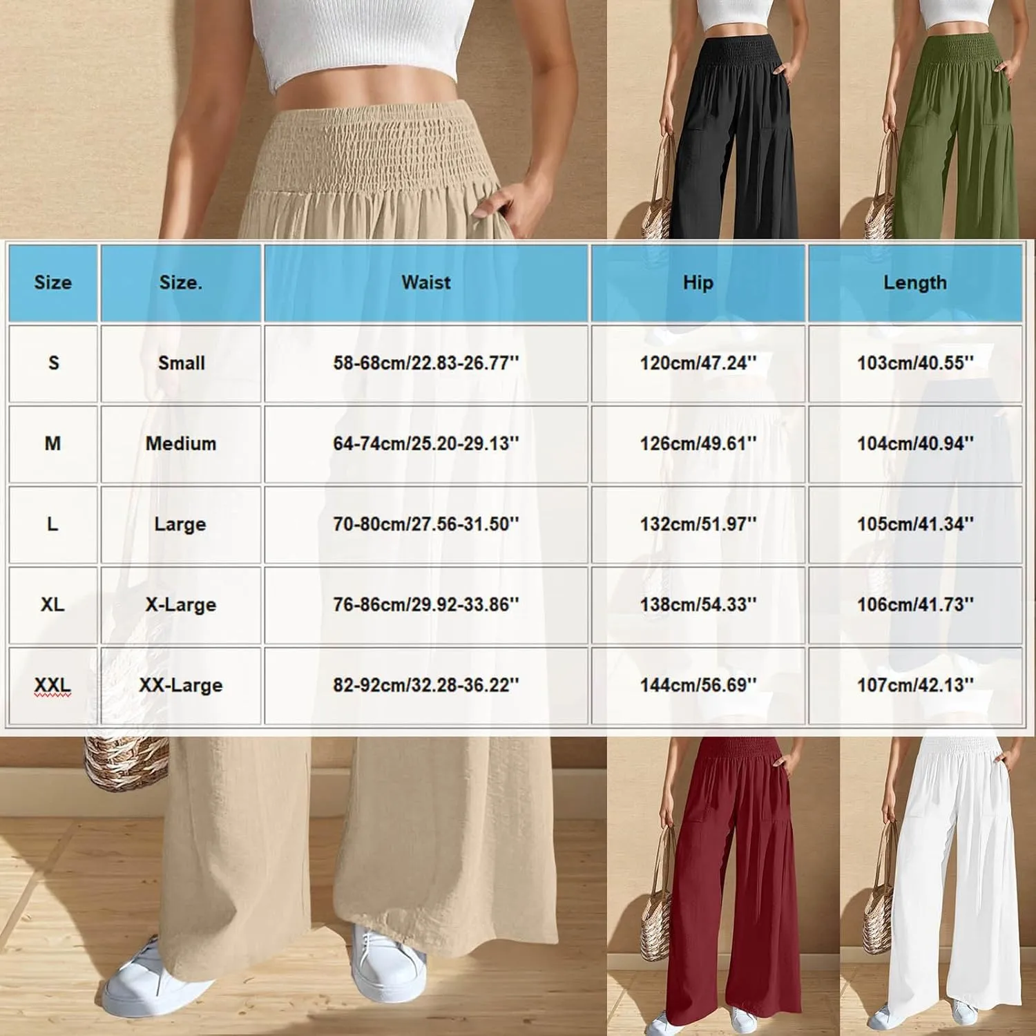 Women's Wide Leg Palazzo Lounge Pants with Pockets Light Weight Comfy Pajama Pant Smocked High Waisted Loose Solid Pant