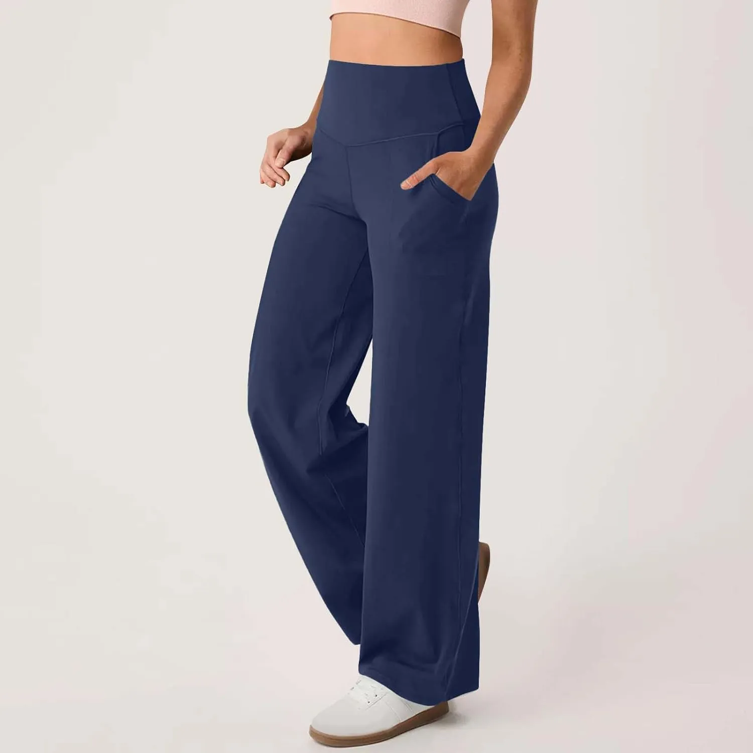 Womens Wide Leg Yoga Pants 2025 Summer Casual High Waisted Tummy Control Solid Color Exercise Cozy Fitness Trousers
