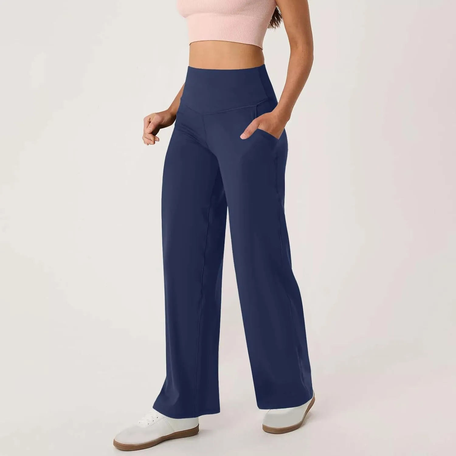 Womens Wide Leg Yoga Pants 2025 Summer Casual High Waisted Tummy Control Solid Color Exercise Cozy Fitness Trousers