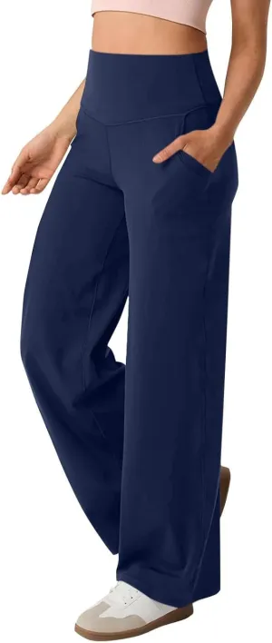 Womens Wide Leg Yoga Pants 2025 Summer Casual High Waisted Tummy Control Solid Color Exercise Cozy Fitness Trousers